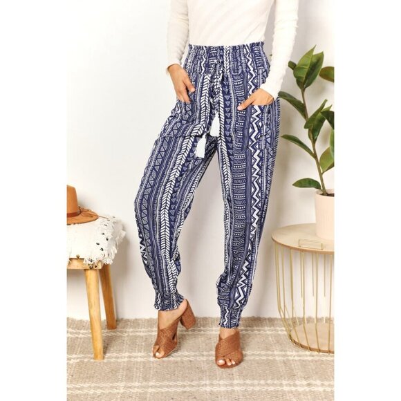 Double Take Geometric Print Tassel High-Rise Pants - Picture 3 of 6